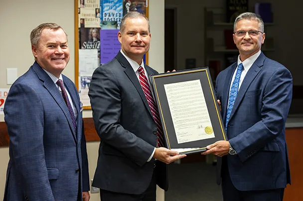 Bill Pruitt, Mayor of Pell City, AL, Dr. Keith Brown and Guin Robinson at Pell City Campus 20th Anniversary