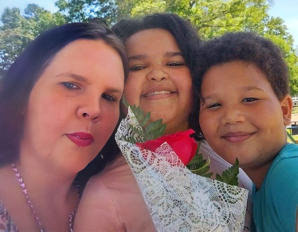 JSCC's Nancy Brown Scholarship recipient Tammy Adams (L) is pictured with two of her children.