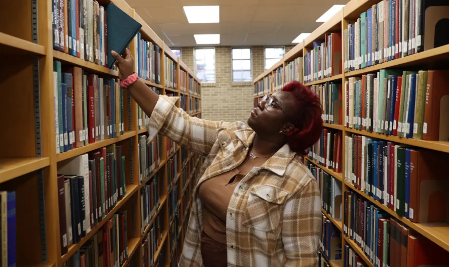 Student in a library