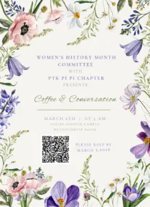 Invitation for a Coffee & Conversation event in honor of Women's History Month
