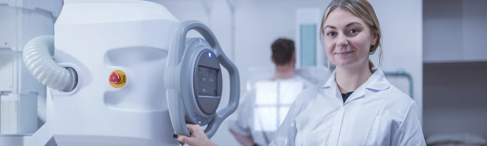 radiologist setting up chest x-ray