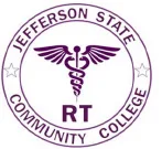 Circular logo for Jefferson State Community College featuring a caduceus symbol with RT beneath it, surrounded by the college name and two stars on either side.
