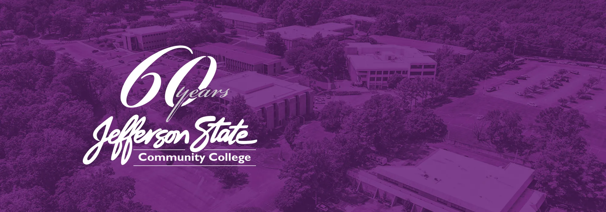 Jefferson Campus on purple background with 60th year logo