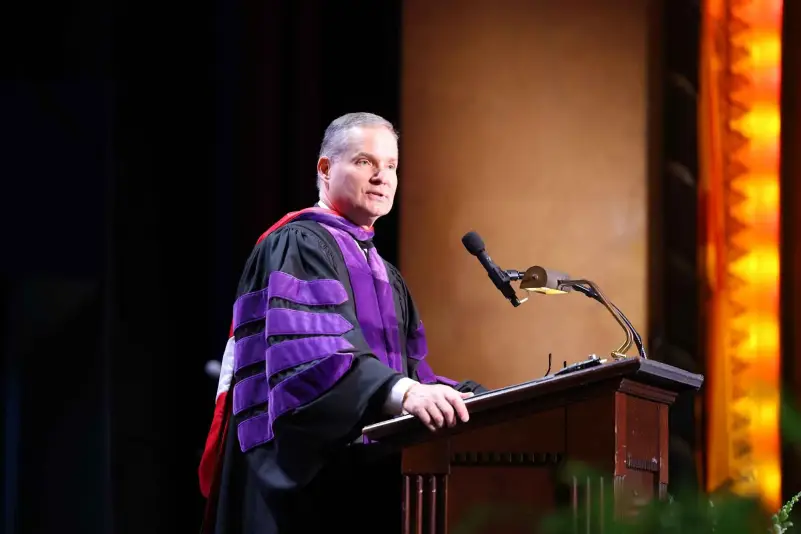 President Brown speaks to graduates at ceremony