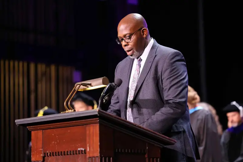 Graduation speaker at podium